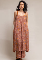 A Model Wearing Brown Upcycled Cotton  Yui Printed Set, curated by Only Ethikal
